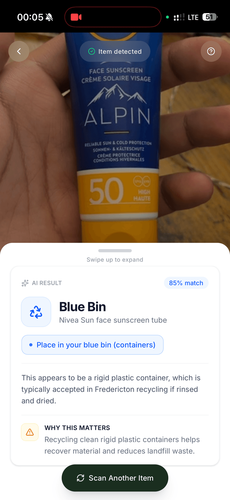 Scan result screen